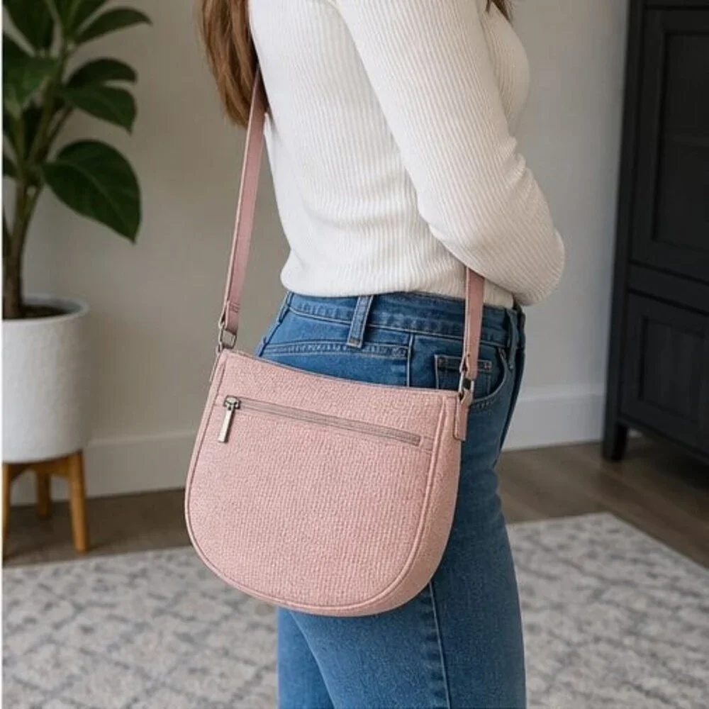Blush Woven Crossbody Bag